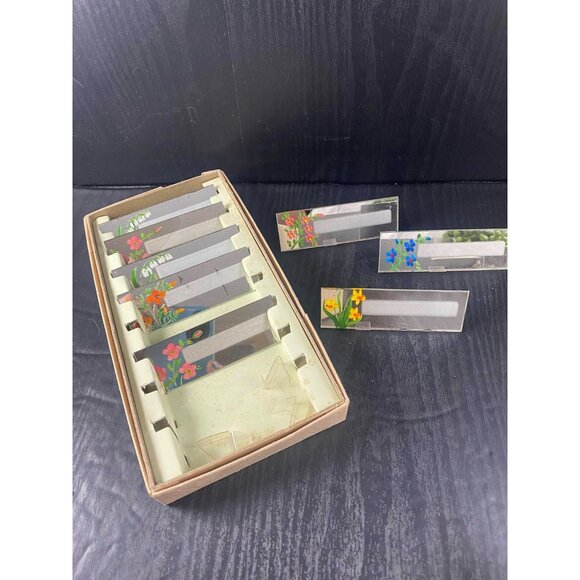 8 Vintage Glass Craft Line Mirrored Placecards With Hand-Painted Flowers Origina - Picture 2 of 4